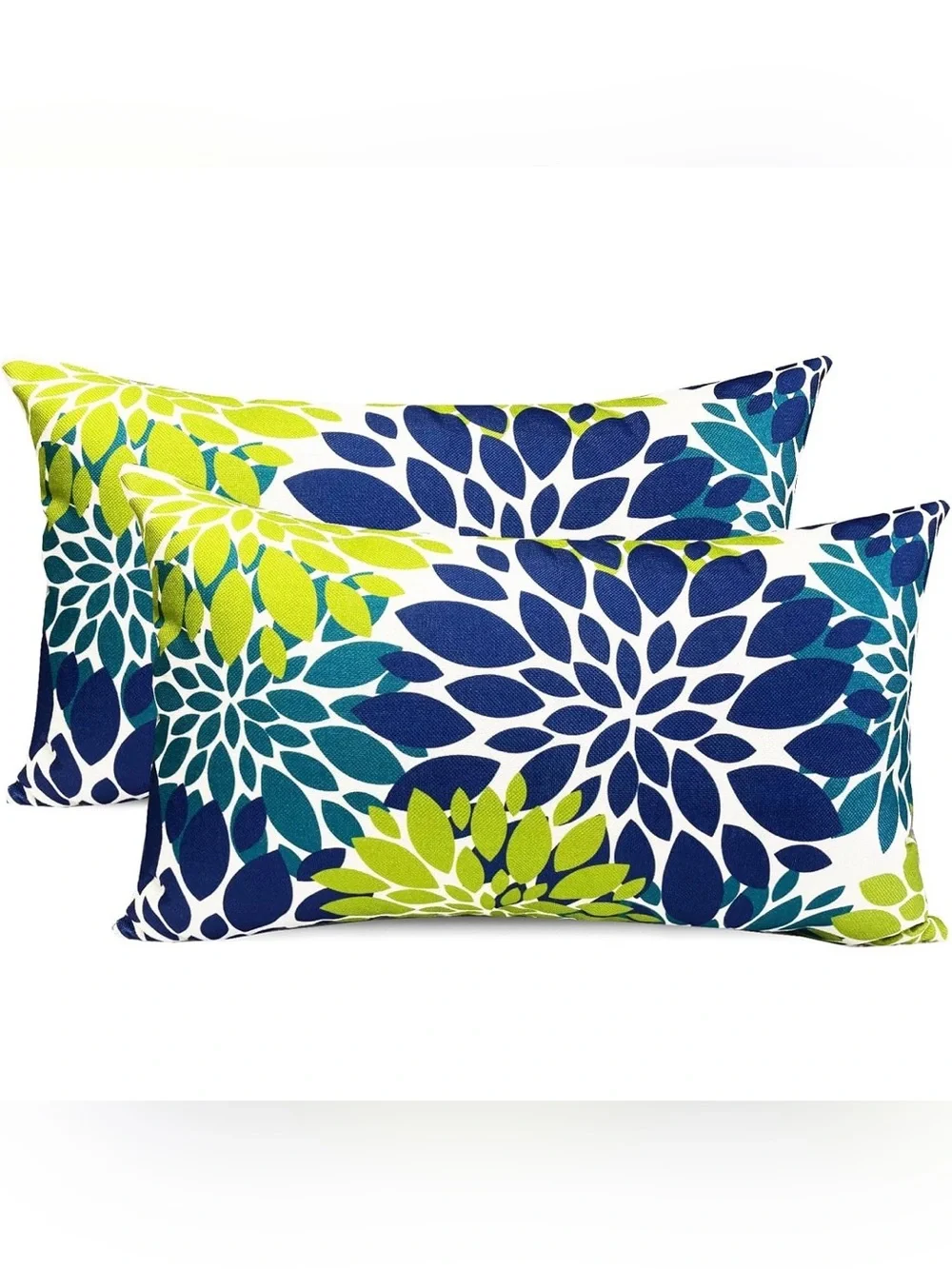 NEW Set of 2 Blue Green Flowers Pillow Covers (2) - 12”x20” - No Pillow Insert